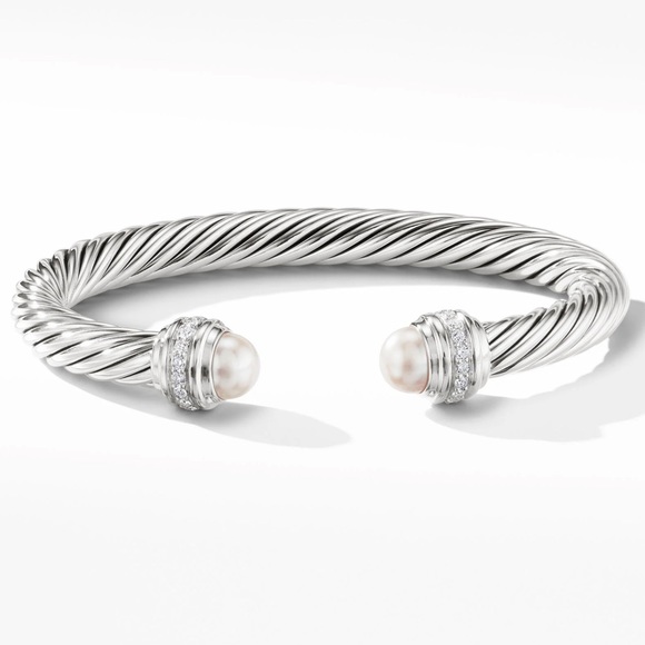 David Yurman Cable Classics Bracelet Sterling Silver, Pearls, Pavé Diamonds - Picture 2 of 9